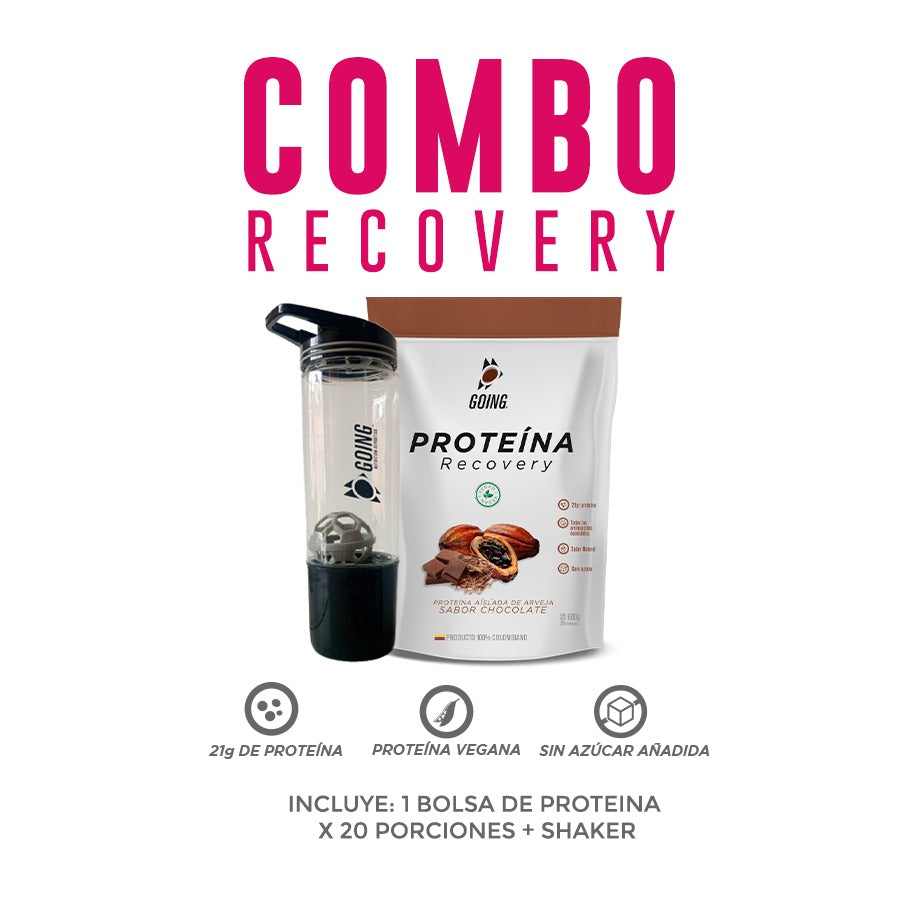 Combo recovery: bolsa de proteína vegana sabor vainilla ó chocolate x 20 porciones + shaker