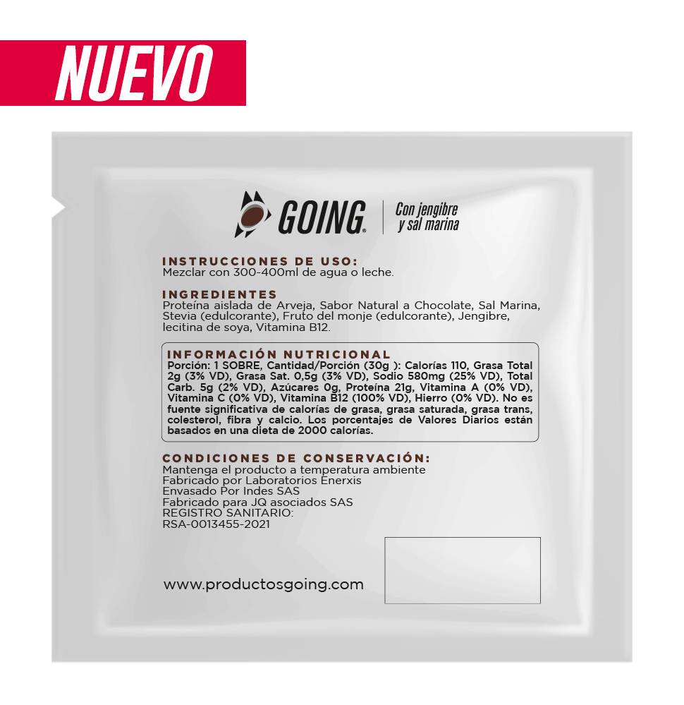 Sobres de proteína vegana x 12 und - sabor a CHOCOLATE