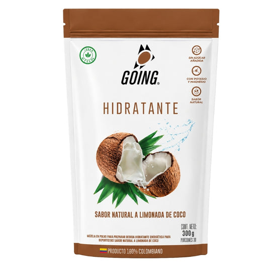 Doypack Hidratante Going sabor limonada de coco de 300 g, bolsa resellable dorada con electrolitos