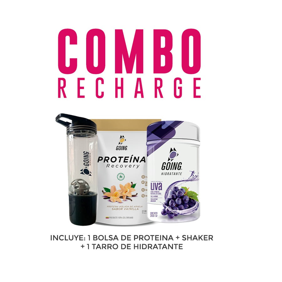 Combo recharge: Bolsa de proteína vegana x 20 porciones sabor a CHOCOLATE + + tarro de hidratante + shaker