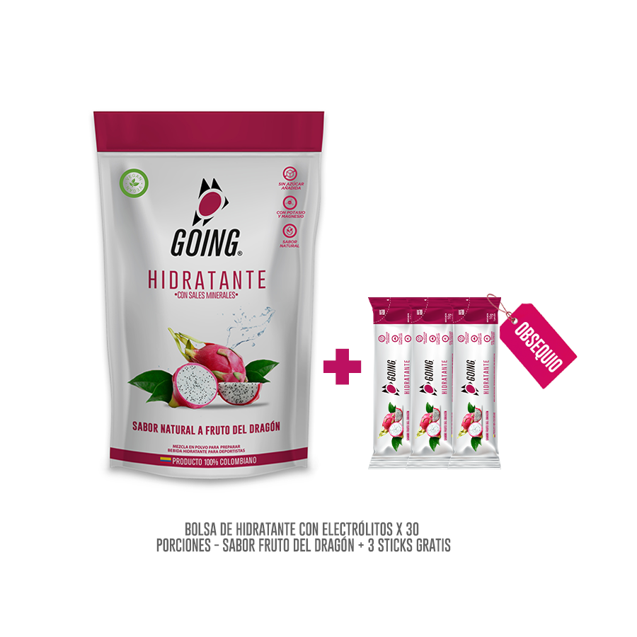 Bolsa de hidratante con electrólitos x 30 porciones - sabor FRUTO DEL DRAGÓN + 3 STICKS GRATIS
