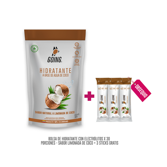 Bolsa de hidratante con electrólitos x 30 porciones - LIMONADA DE COCO + 3 STICKS GRATIS