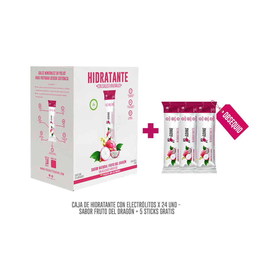 Caja de hidratante con electrólitos x 24 und - sabor FRUTO DEL DRAGÓN + 5 STICKS GRATIS