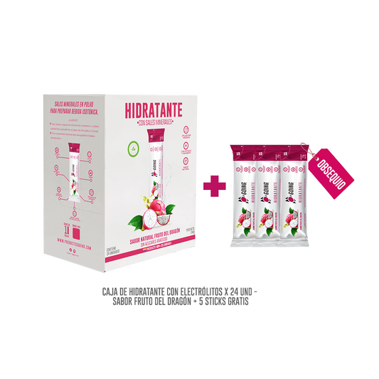 Caja de hidratante con electrólitos x 24 und - sabor FRUTO DEL DRAGÓN + 5 STICKS GRATIS