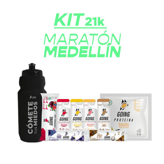 Kit 21K Maratón Medellín - 4 geles energéticos + 6 hidratantes +1 proteína + 1 barra endurance + Caramañola de obsequio (Copia)