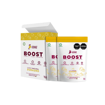 Caja de Boost x 8 sachets - Sabor Durazno sin cafeína + Caramañola & Sachet Gratis