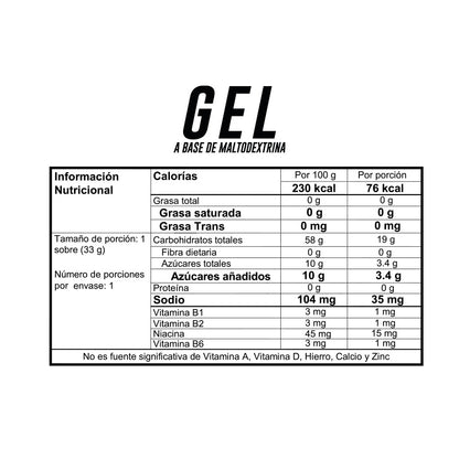 Energy Pro: 24 geles energéticos + 2 boost Toronja + 2 boost Durazno + 1 Caramañola