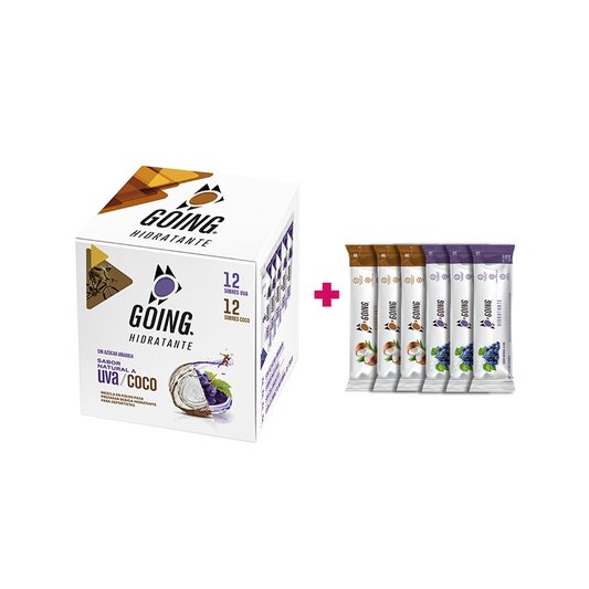 Caja de hidratante con electrólitos x 24 und - LIMONADA DE COCO y UVA + 6 STICKS GRATIS